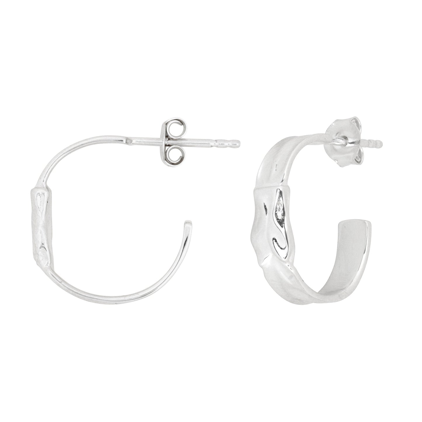 Silver Organic Crescent Hoop Earrings