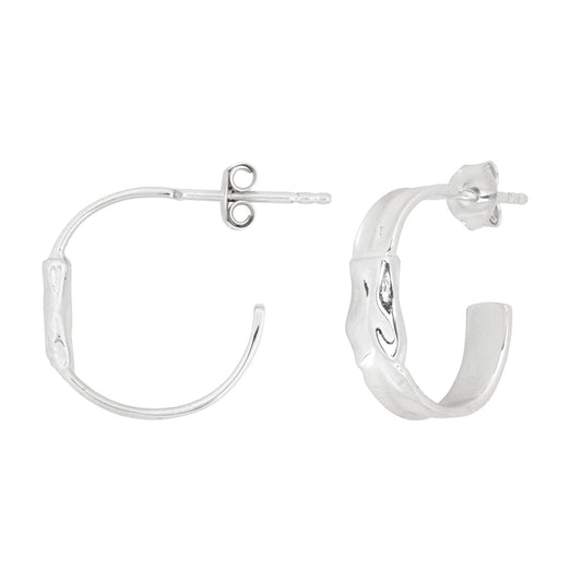 Silver Organic Crescent Hoop Earrings