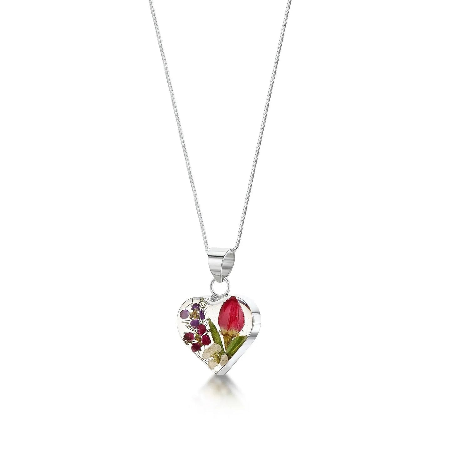 Sterling Silver Floral Heart Necklace with Real Flowers - Shrieking Violet®