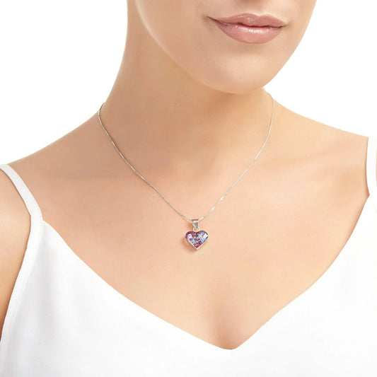 Sterling Silver Heart Pendant with Real Flowers | Tiny Purple Verbena & Forget-me-nots