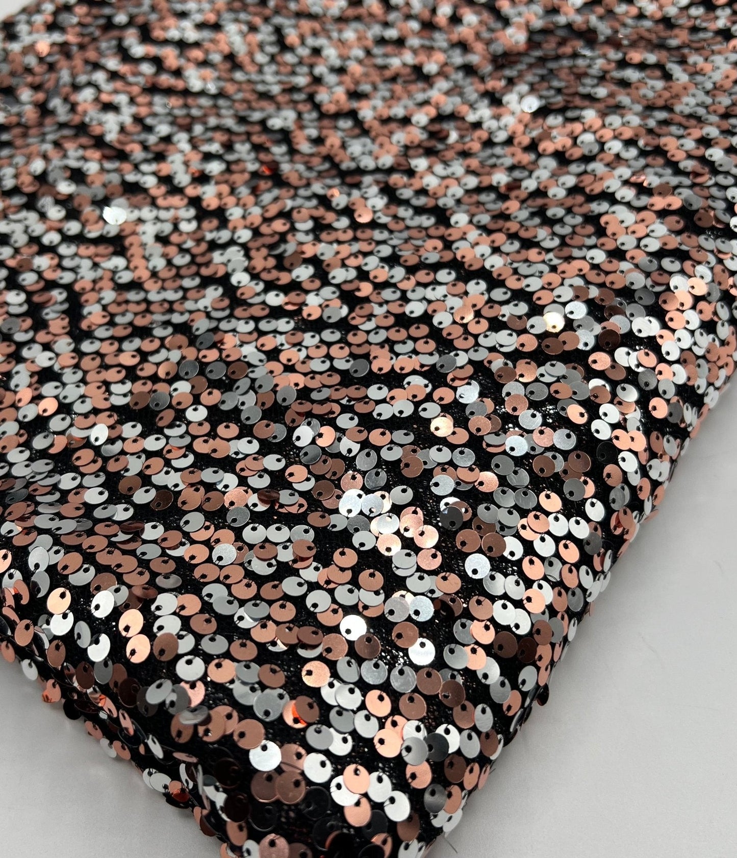Silver Rose Gold Sequin Detail Stretch Fabric