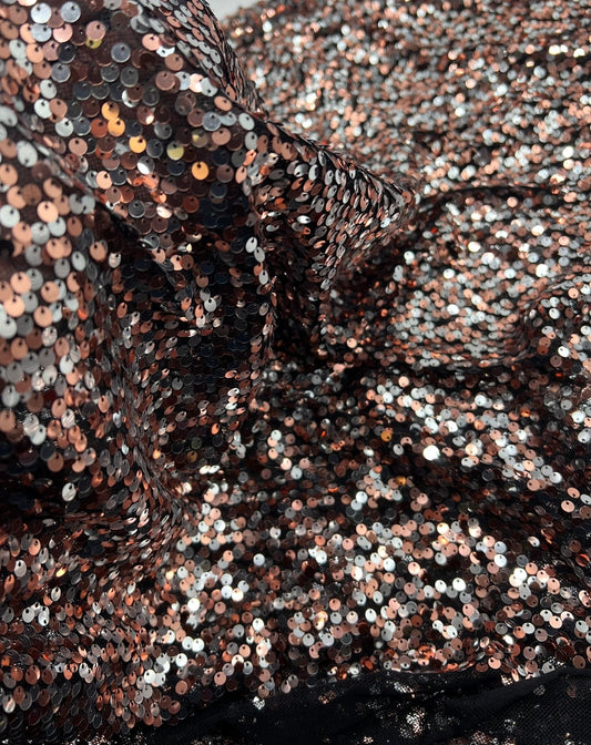 Silver Rose Gold Sequin Detail Stretch Fabric