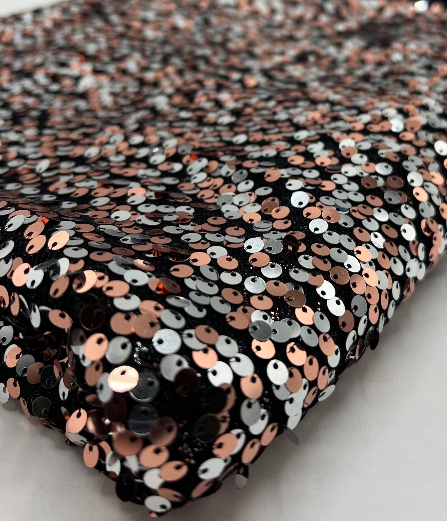 Silver Rose Gold Sequin Detail Stretch Fabric