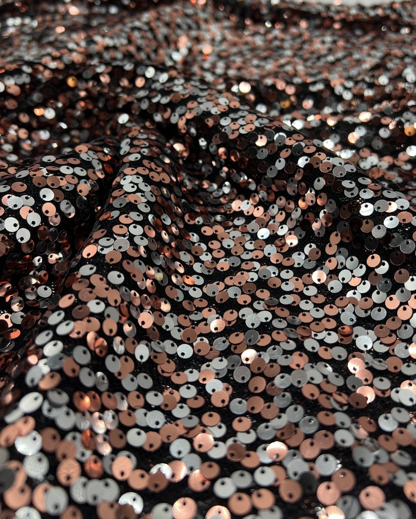 Silver Rose Gold Sequin Detail Stretch Fabric