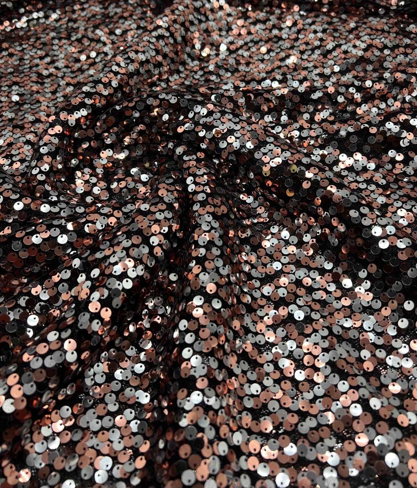 Silver Rose Gold Sequin Detail Stretch Fabric