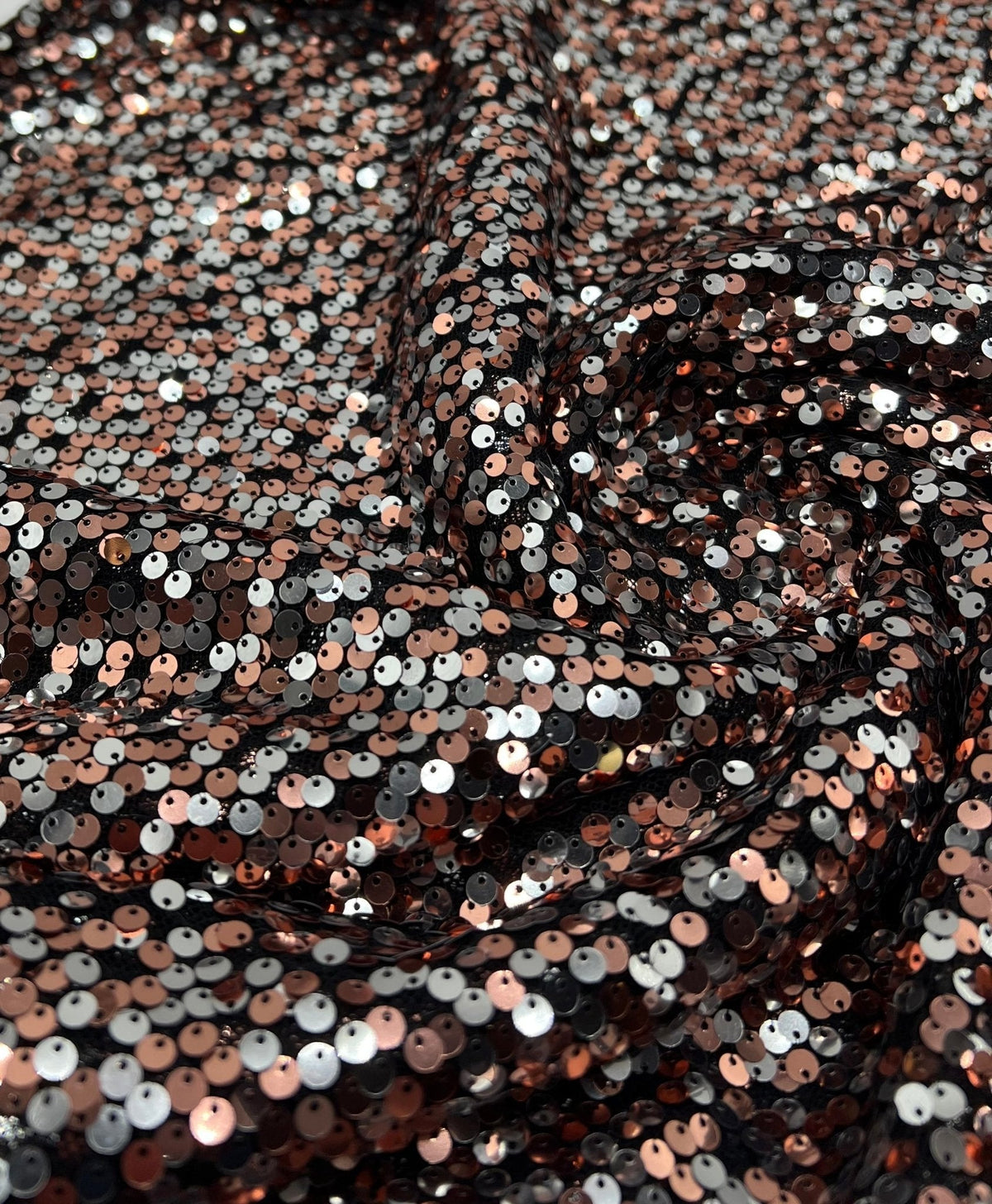 Silver Rose Gold Sequin Detail Stretch Fabric