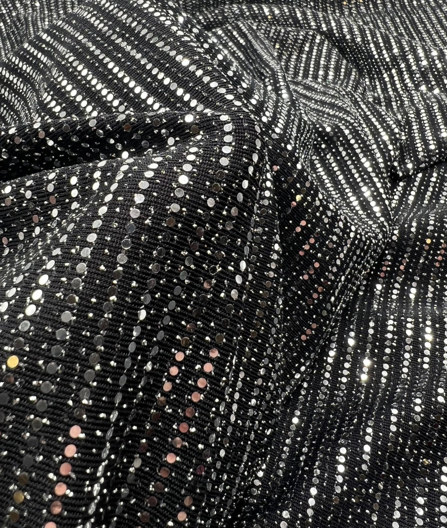 Silver Sequin Nylon Metallic Sparkle Stretch Fabric