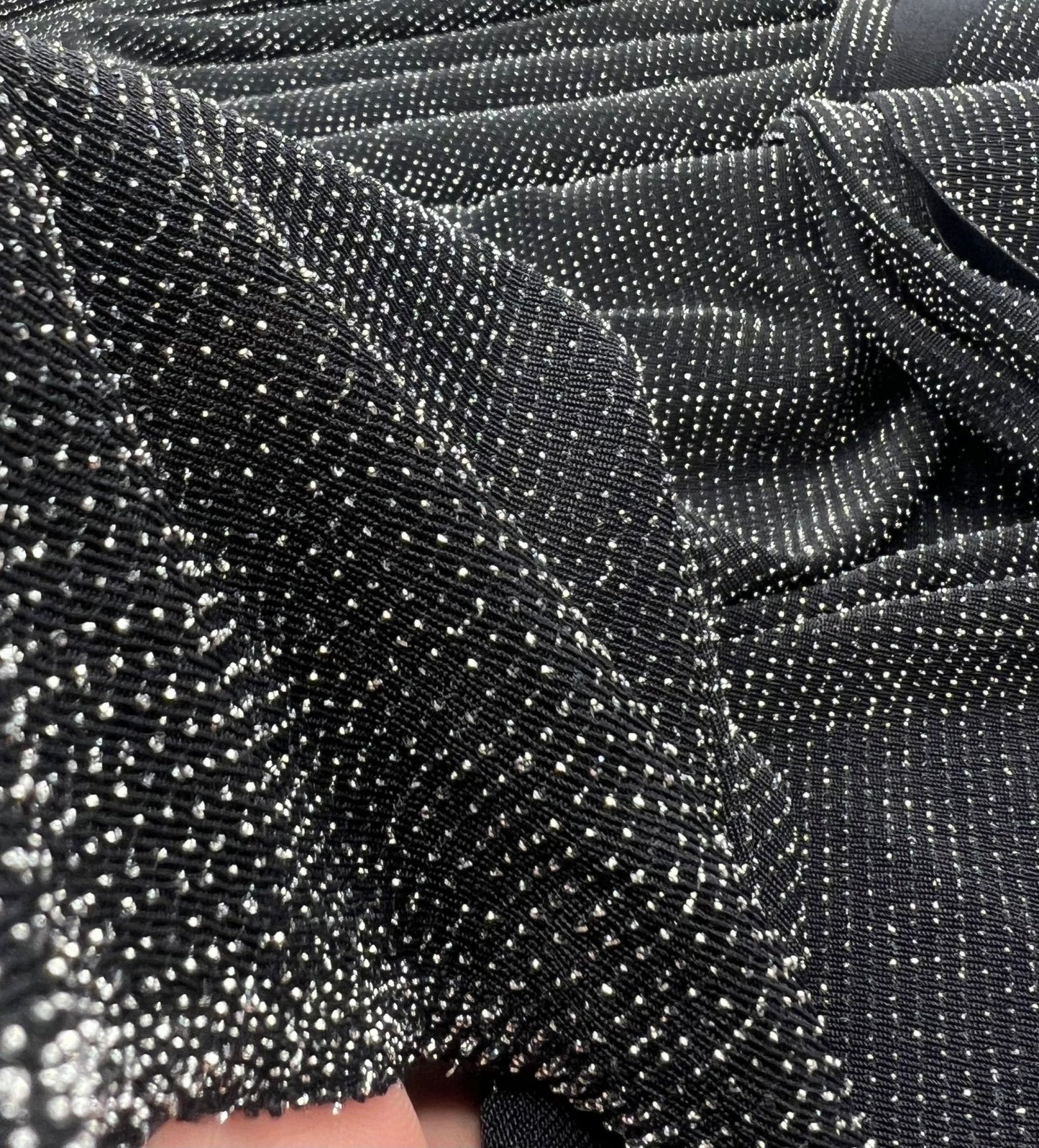 Silver Thread Detail Black Lurex Sparkle Metallic Stretch Knit Fabric