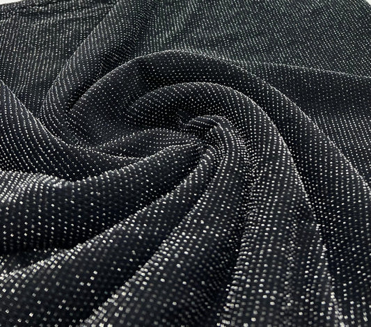Silver Thread Detail Black Lurex Sparkle Metallic Stretch Knit Fabric