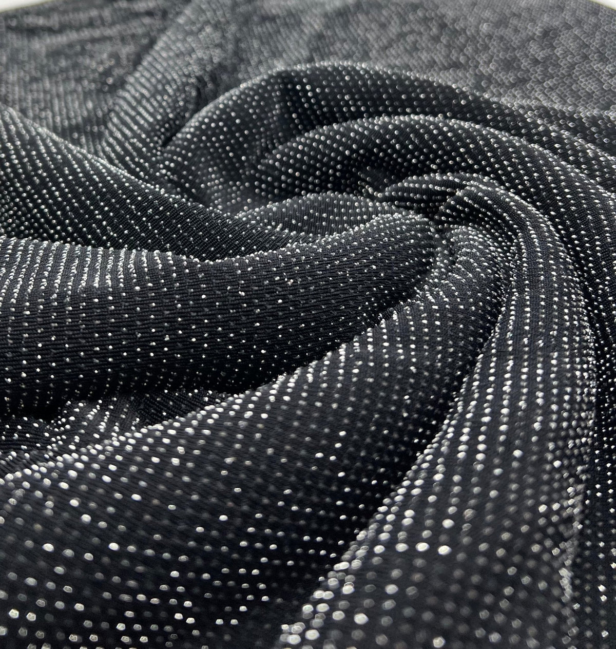 Silver Thread Detail Black Lurex Sparkle Metallic Stretch Knit Fabric