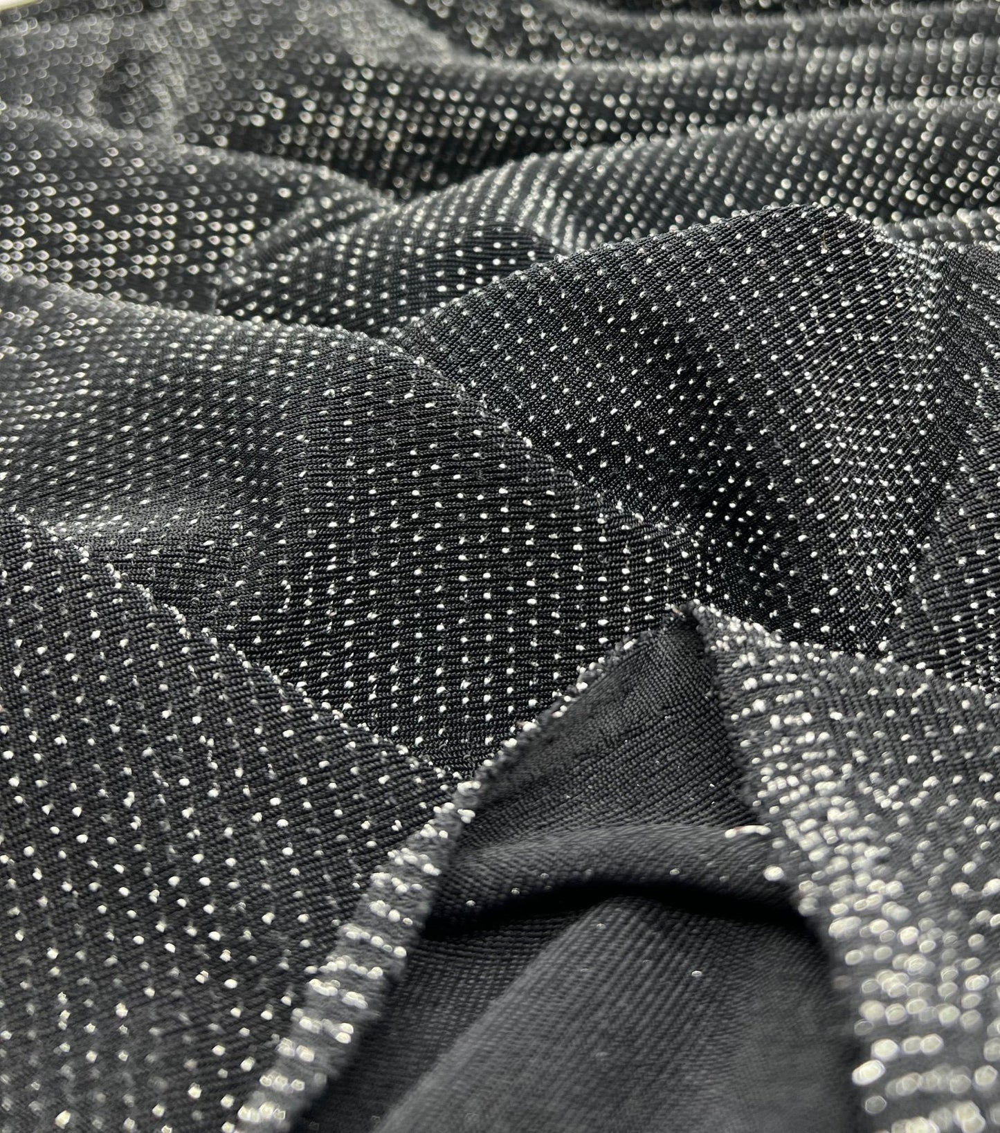 Silver Thread Detail Black Lurex Sparkle Metallic Stretch Knit Fabric