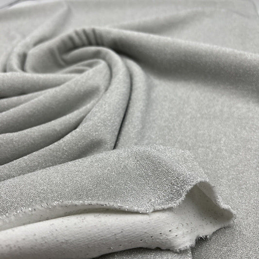 Silver Thread Detail Silver Lurex Sparkle Metallic Stretch Knit Fabric