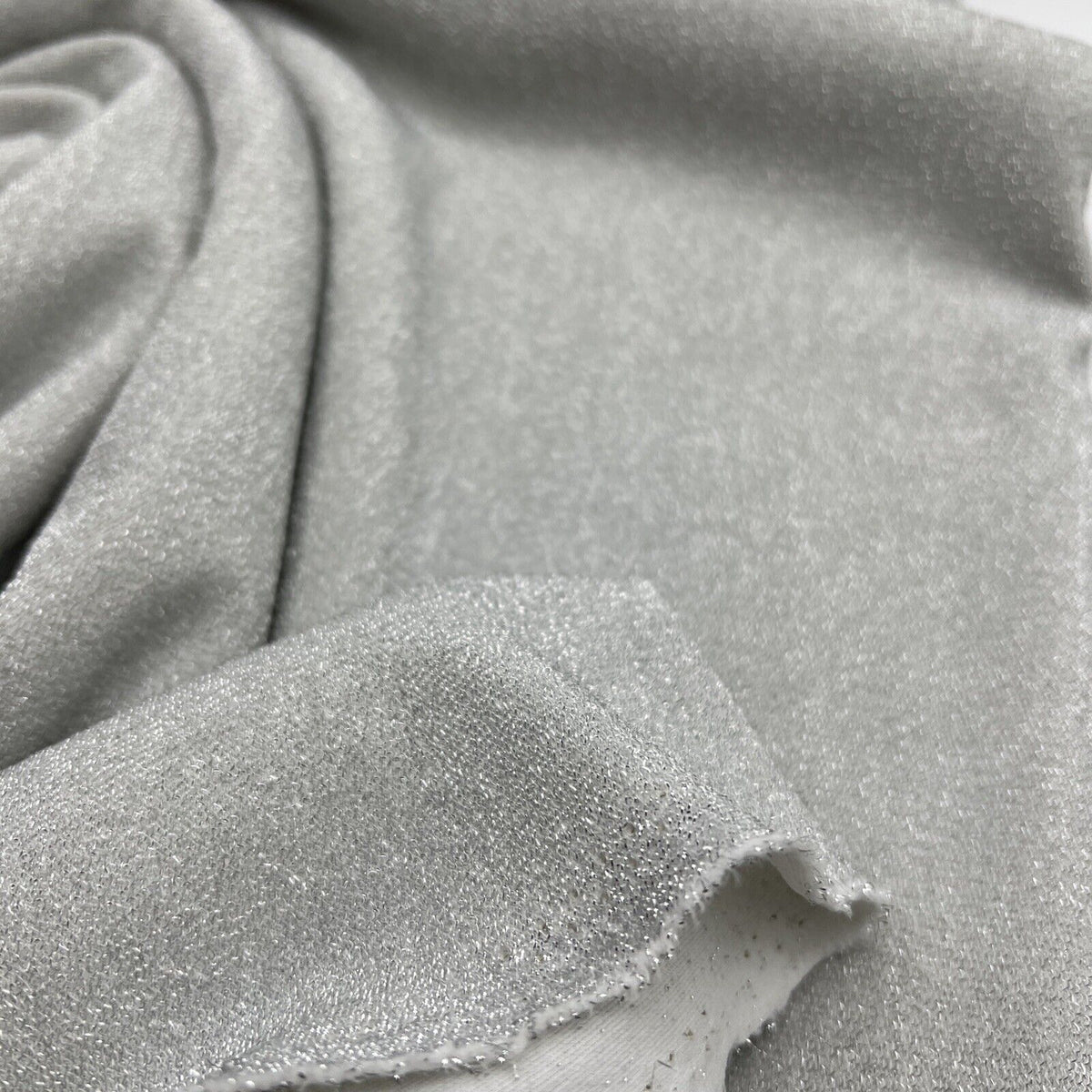 Silver Thread Detail Silver Lurex Sparkle Metallic Stretch Knit Fabric