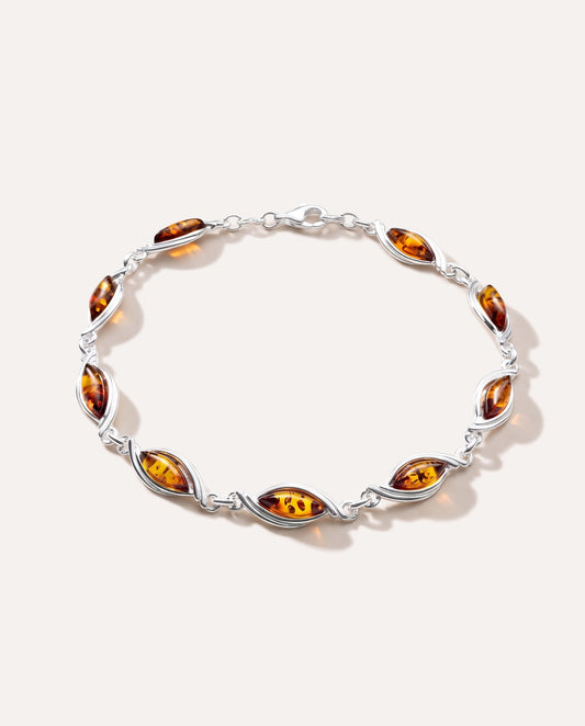 Silver Wave Amber Link Bracelet