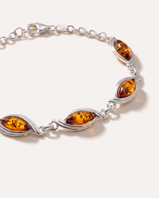 Silver Wave Amber Link Bracelet