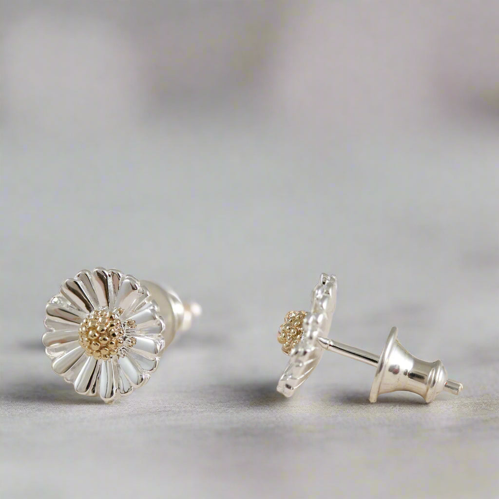 Daisy Silver & Solid Gold Stud Earrings