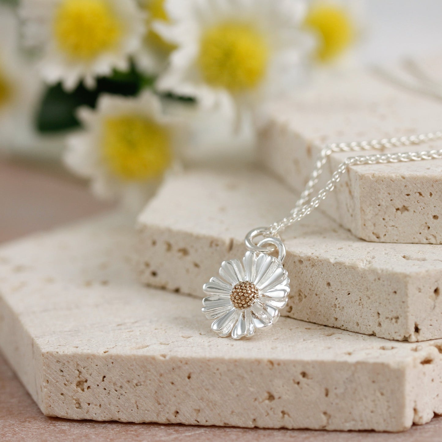 Daisy Flower Silver & Solid Gold Charm