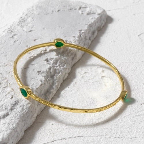 Simi Three Stone Stacking Bangle Green Onyx