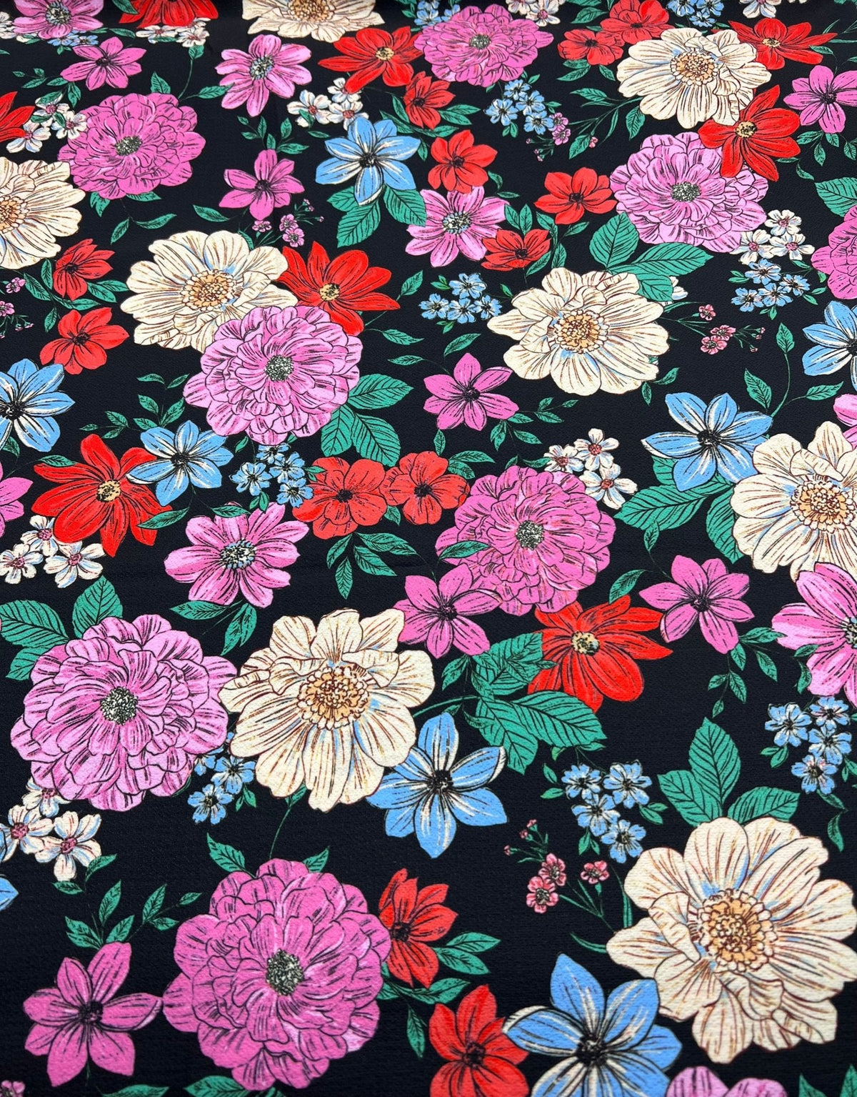 Sketch Floral Print Lightweight Bubble Crepe Fabric