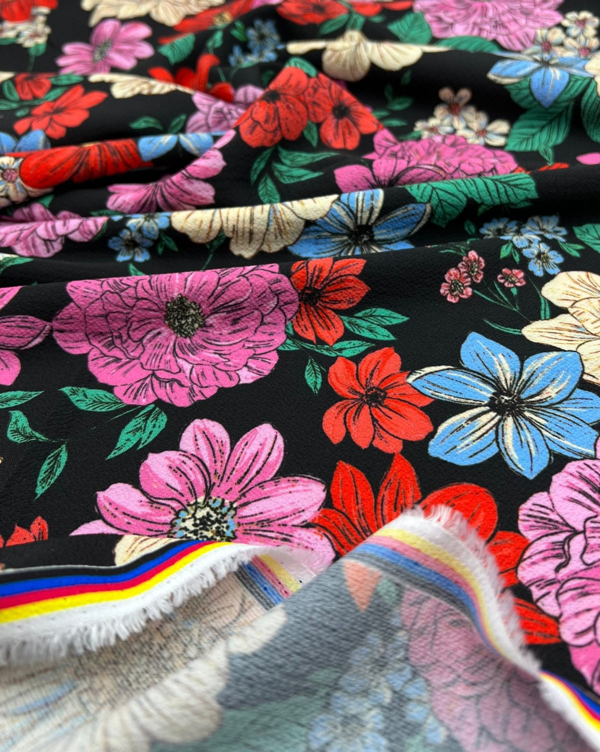 Sketch Floral Print Lightweight Bubble Crepe Fabric