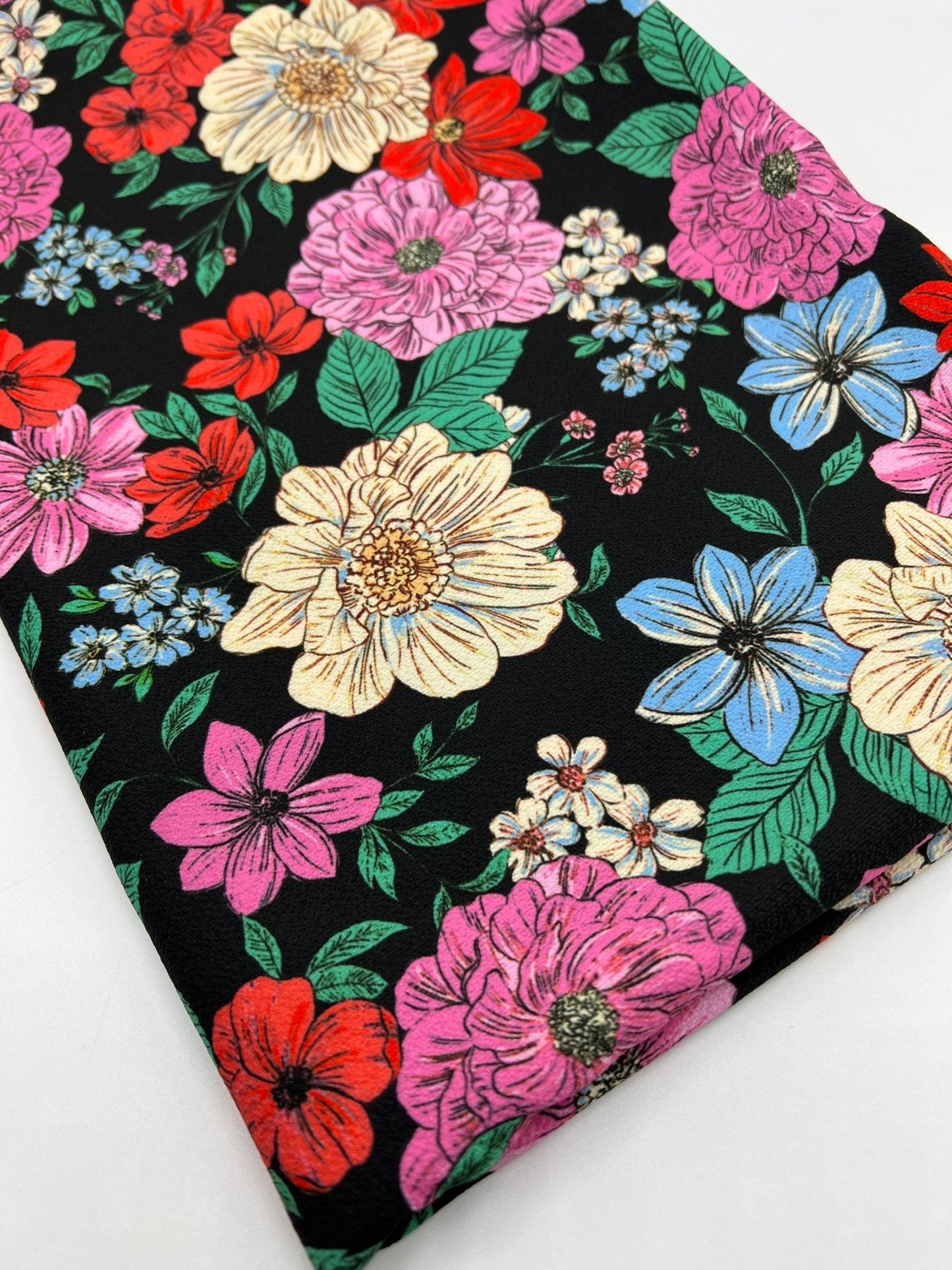Sketch Floral Print Lightweight Bubble Crepe Fabric