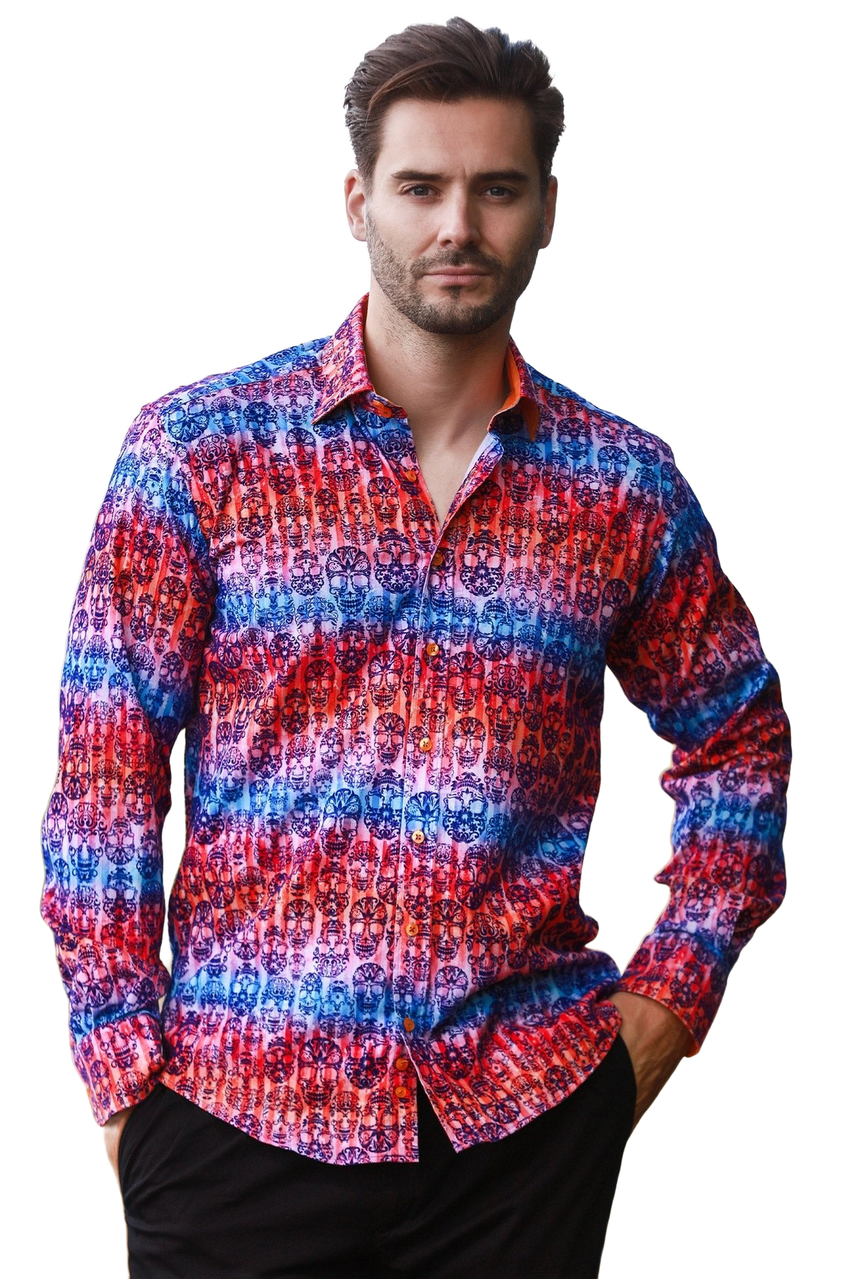 Skull Flocking Shirt with Gradient Tie-Dye Luxury Textured Finish