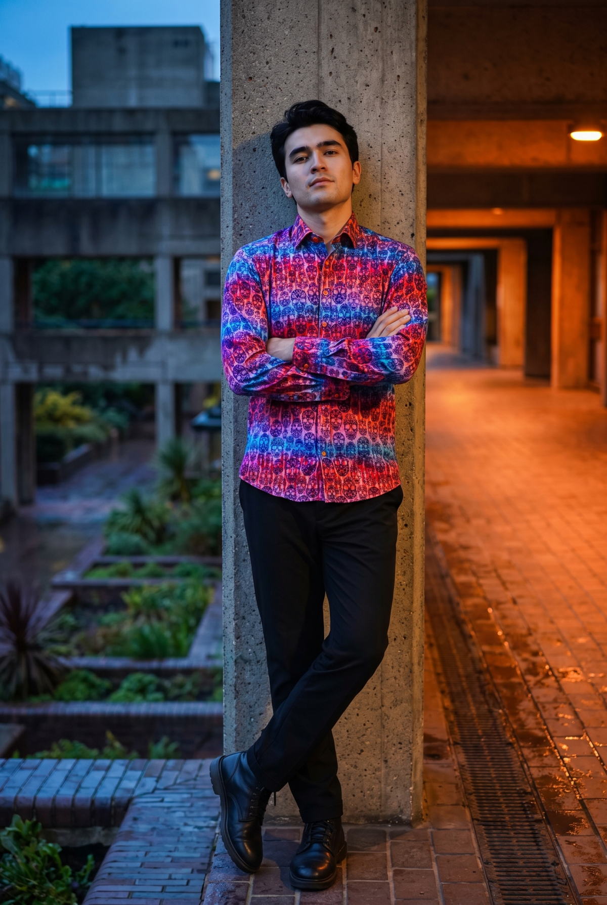 Skull Flocking Shirt with Gradient Tie-Dye Luxury Textured Finish