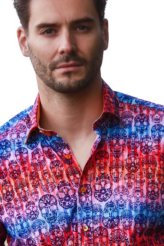 Skull Flocking Shirt with Gradient Tie-Dye Luxury Textured Finish