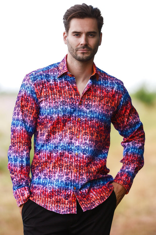 Skull Flocking Shirt with Gradient Tie-Dye Luxury Textured Finish