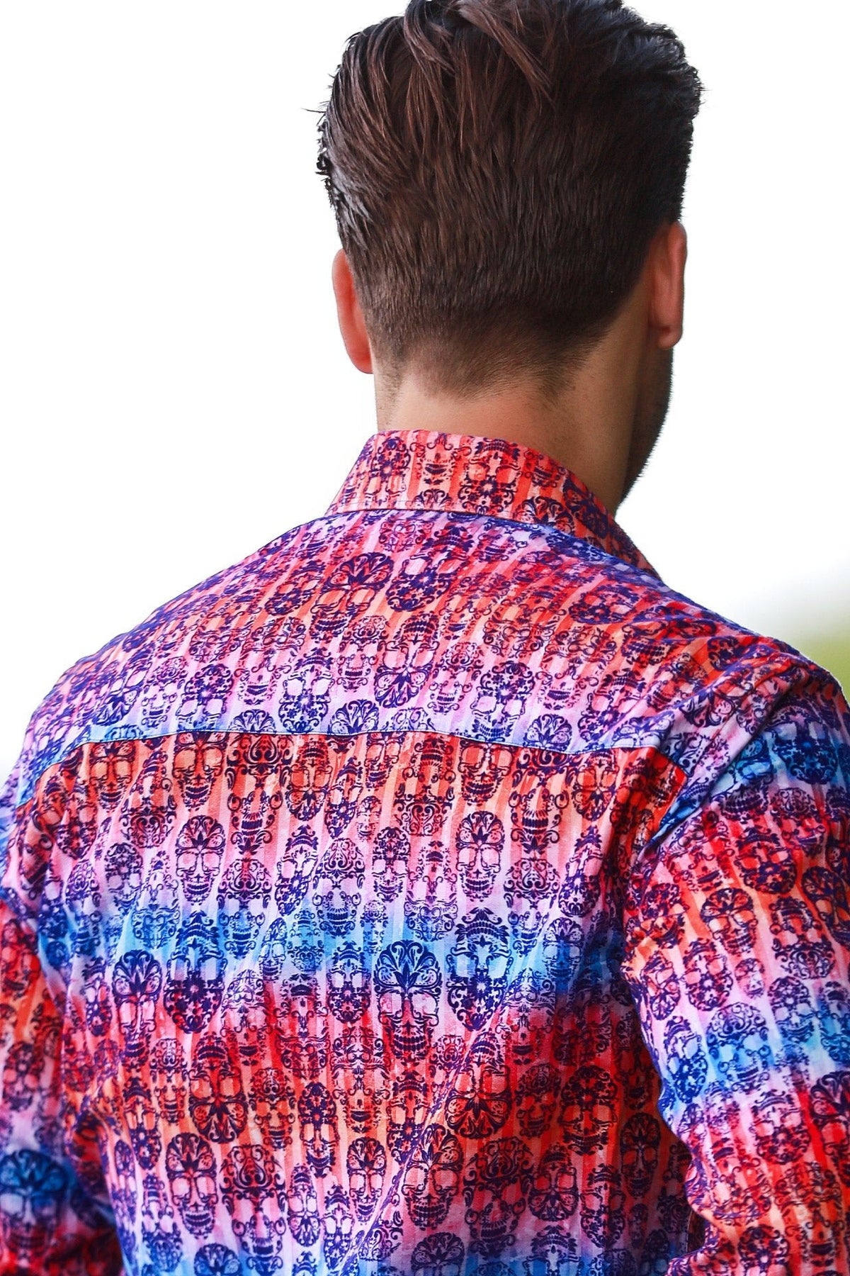 Skull Flocking Shirt with Gradient Tie-Dye Luxury Textured Finish