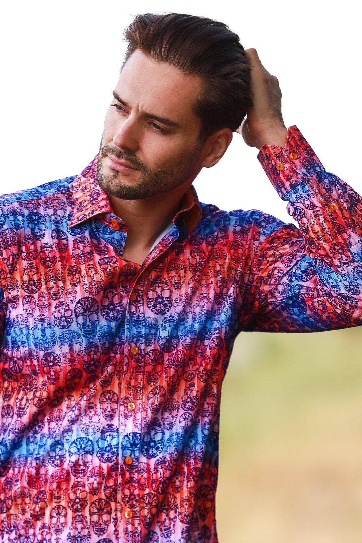 Skull Flocking Shirt with Gradient Tie-Dye Luxury Textured Finish