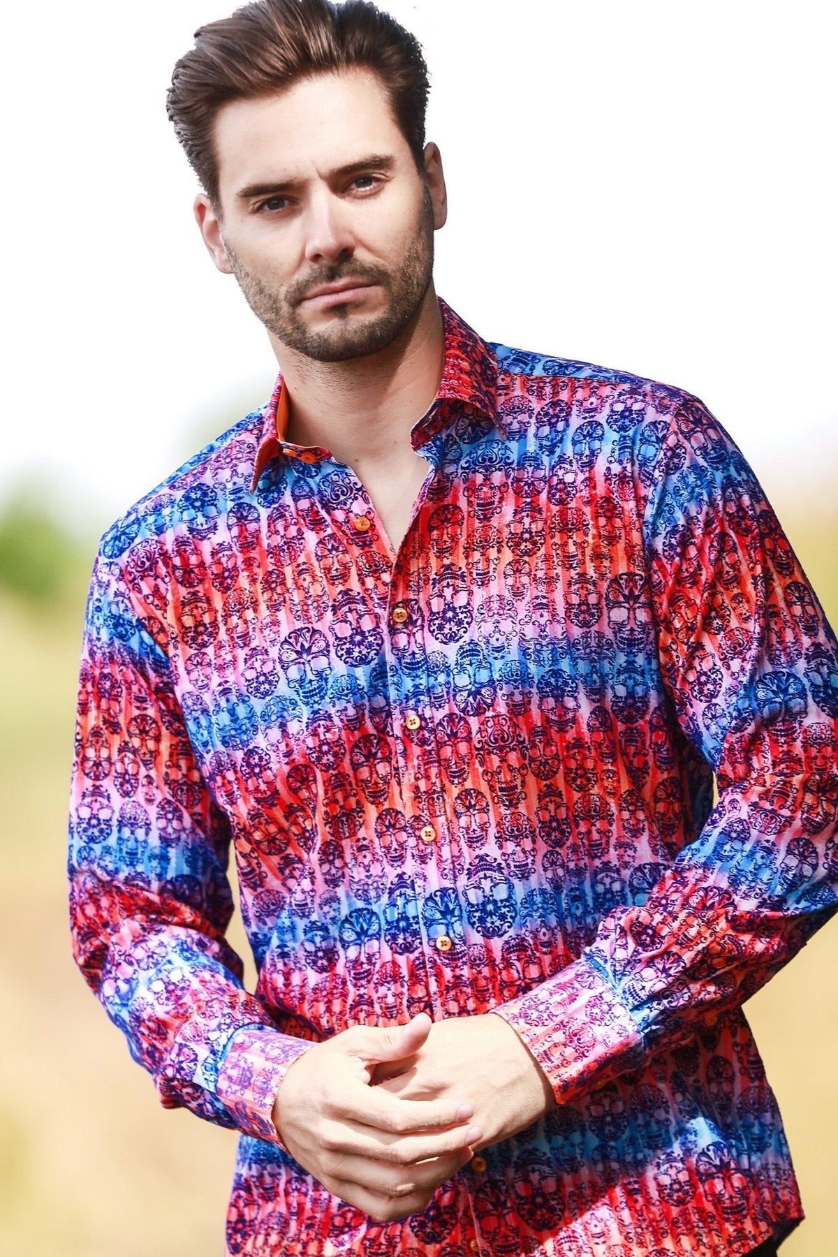 Skull Flocking Shirt with Gradient Tie-Dye Luxury Textured Finish