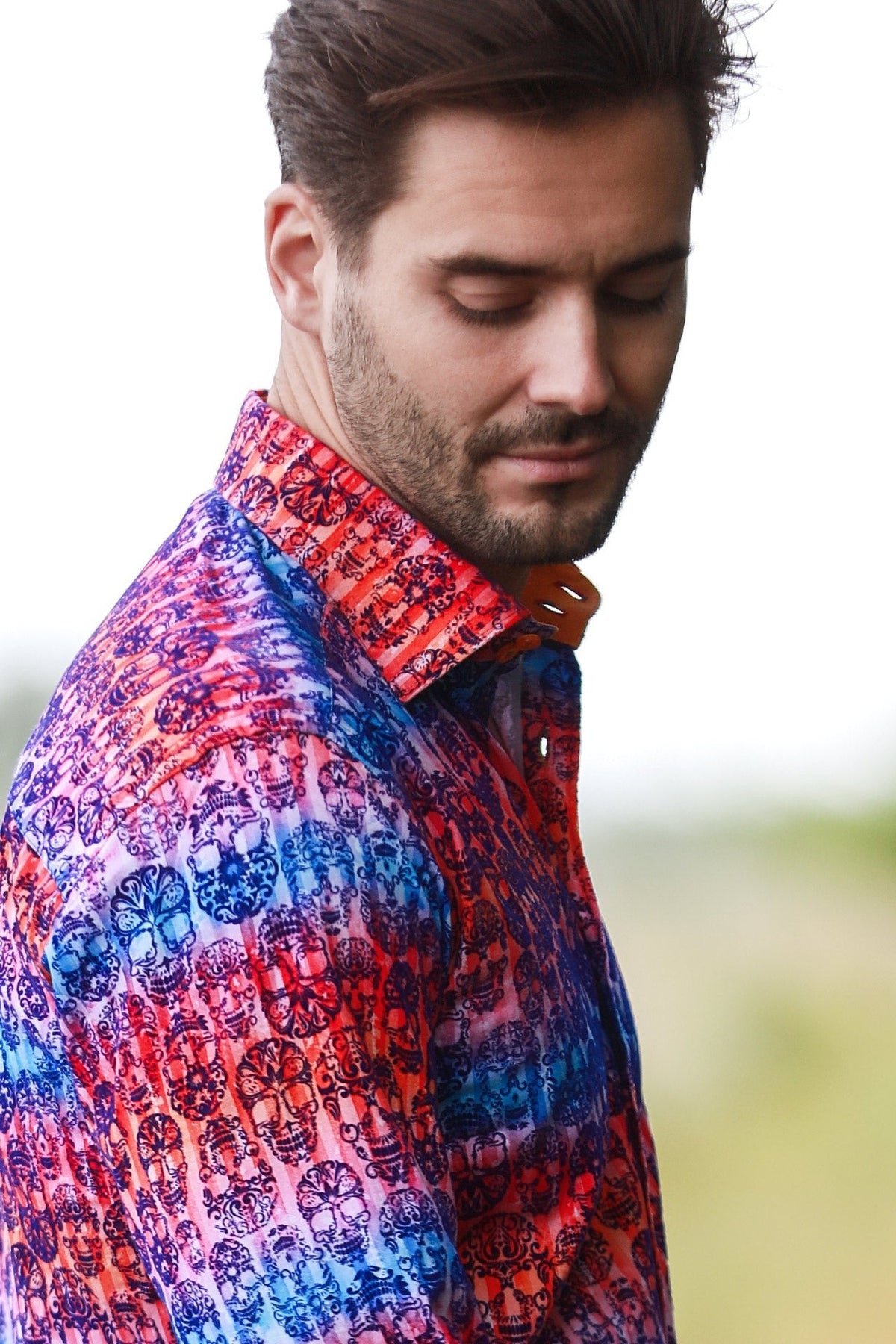 Skull Flocking Shirt with Gradient Tie-Dye Luxury Textured Finish