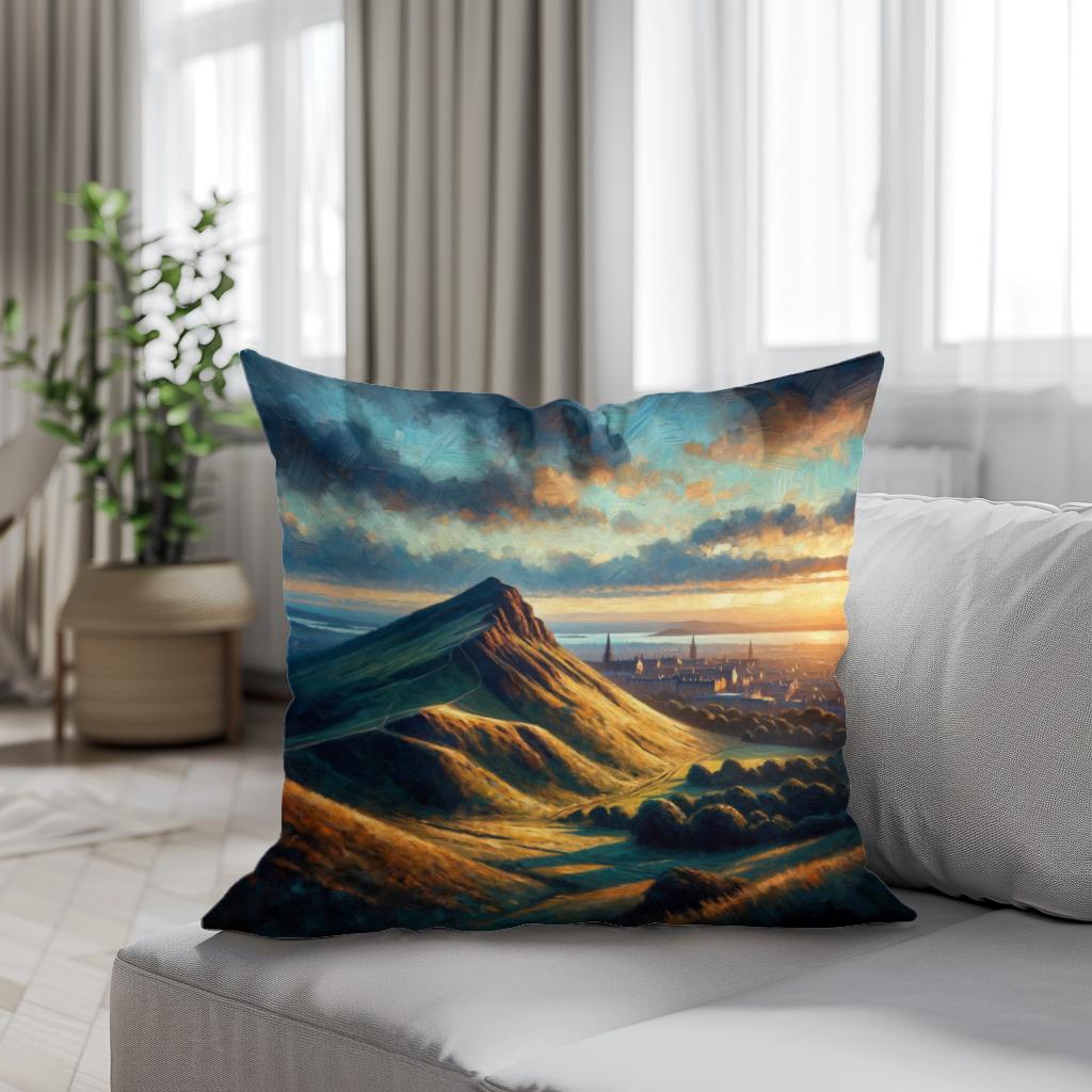 Edinburgh's Arthur's Seat Dusk Cotton Cushion