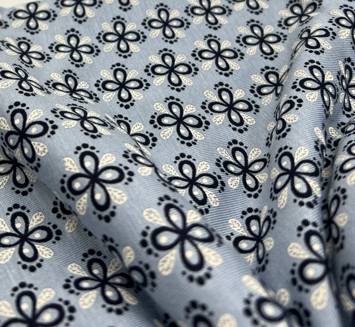 Sky Blue Floral Print Viscose Elastane Fabric