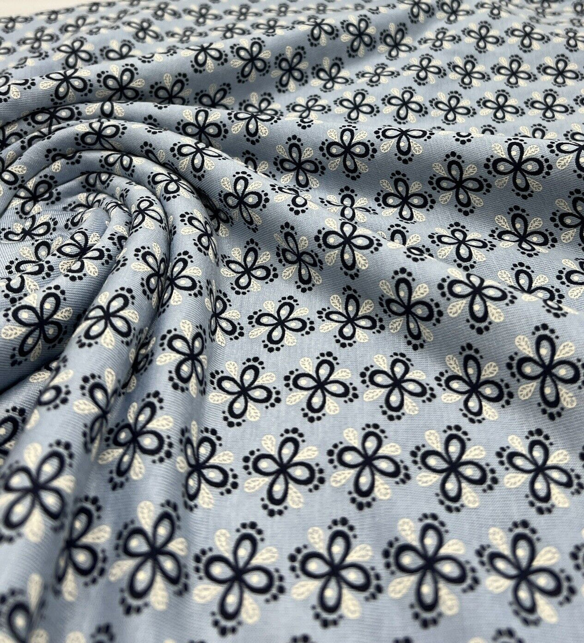 Sky Blue Floral Print Viscose Elastane Fabric