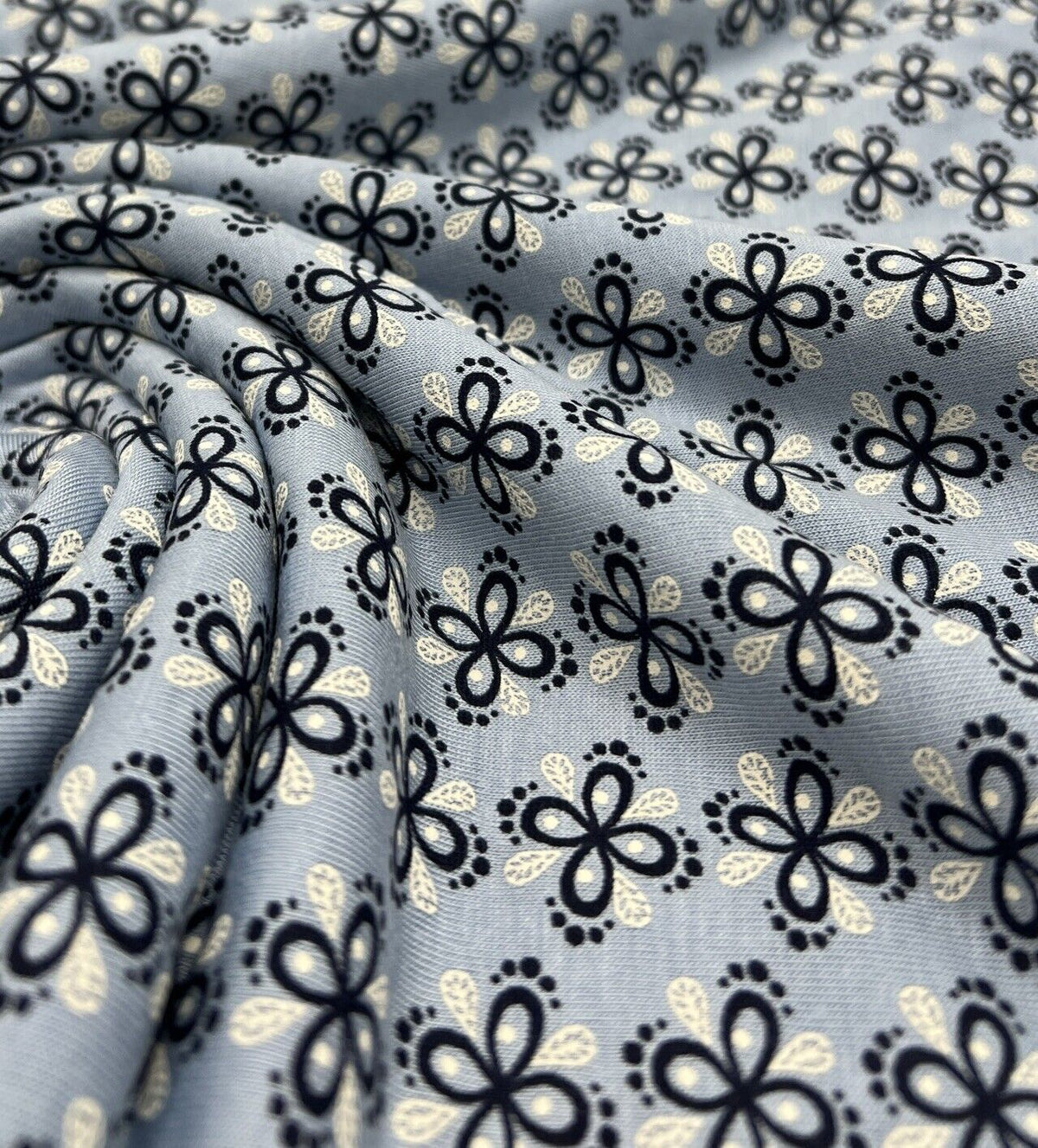 Sky Blue Floral Print Viscose Elastane Fabric