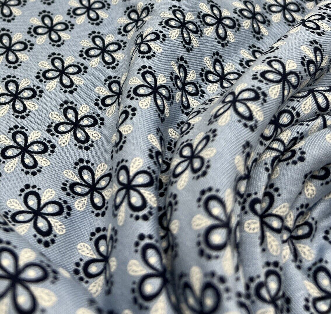 Sky Blue Floral Print Viscose Elastane Fabric