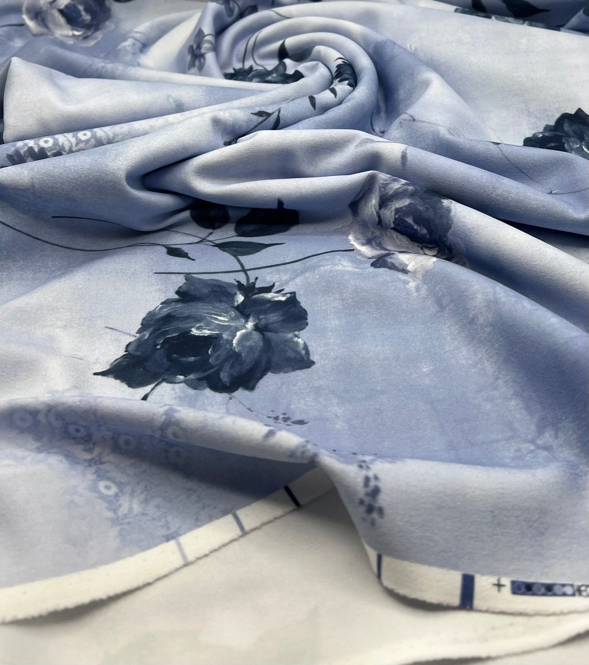 Sky Blue Floral Printed Scuba Crepe Jersey Fabric 4 Way Stretch