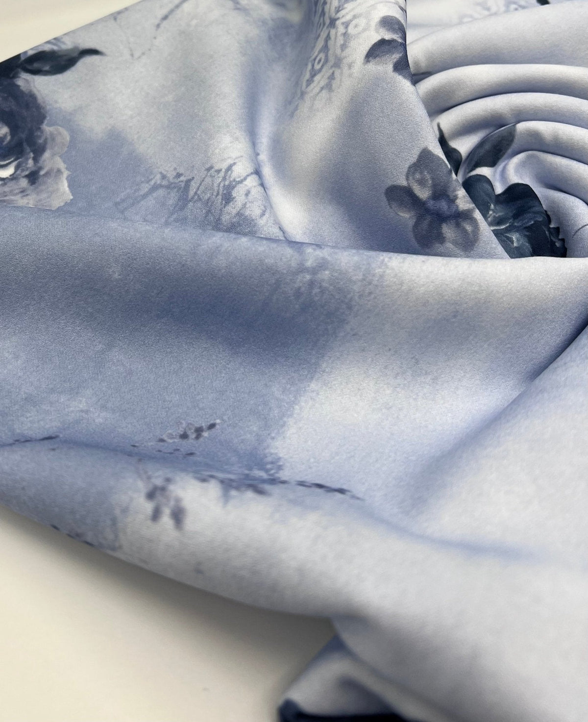 Sky Blue Floral Printed Scuba Crepe Jersey Fabric 4 Way Stretch