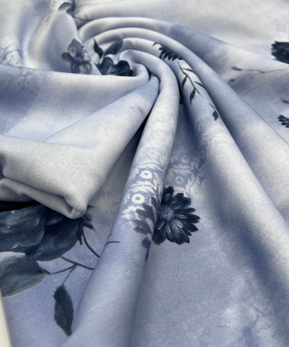 Sky Blue Floral Printed Scuba Crepe Jersey Fabric 4 Way Stretch