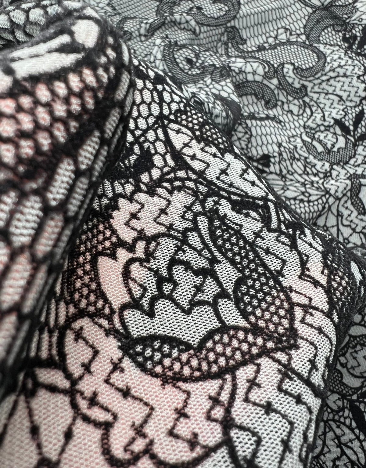Slate Blue Floral Embossed Flocked Mesh Fabric 2 Way Stretch