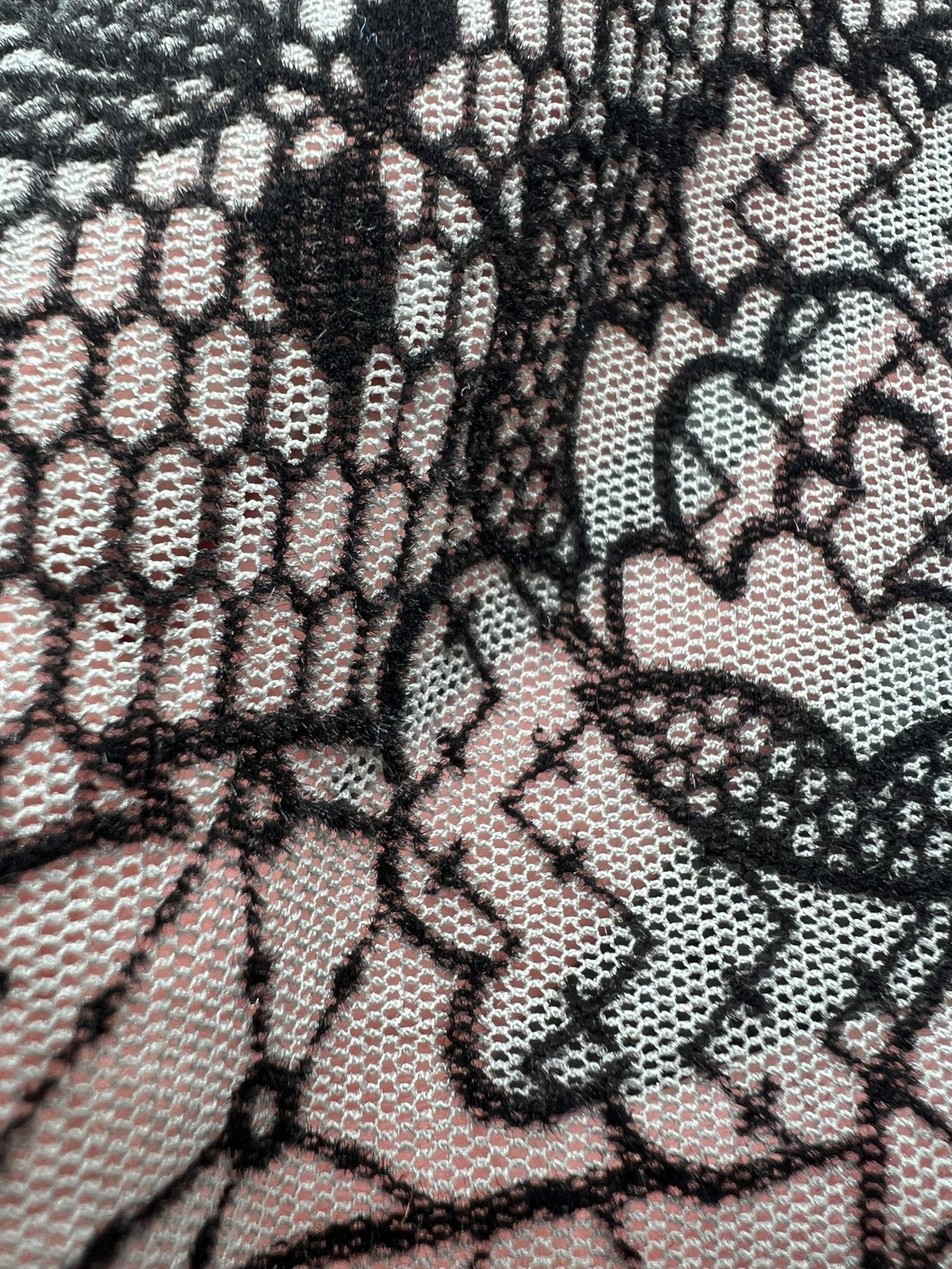 Slate Blue Floral Embossed Flocked Mesh Fabric 2 Way Stretch