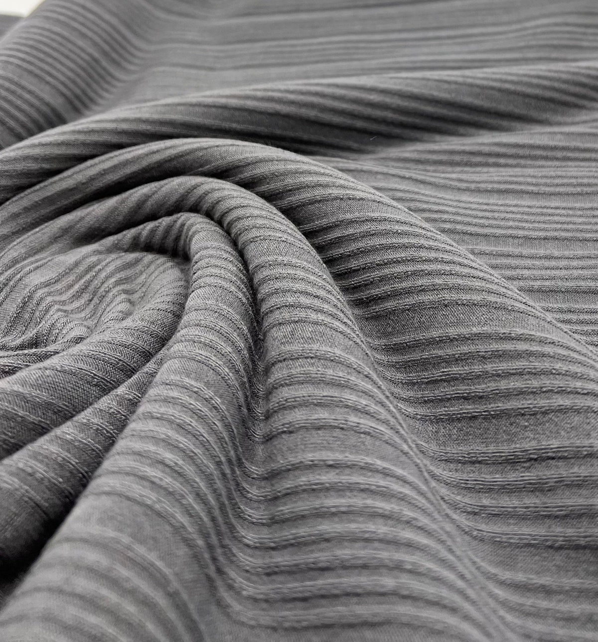 Slate Grey Textured Stripe Rib Stretch Fabric