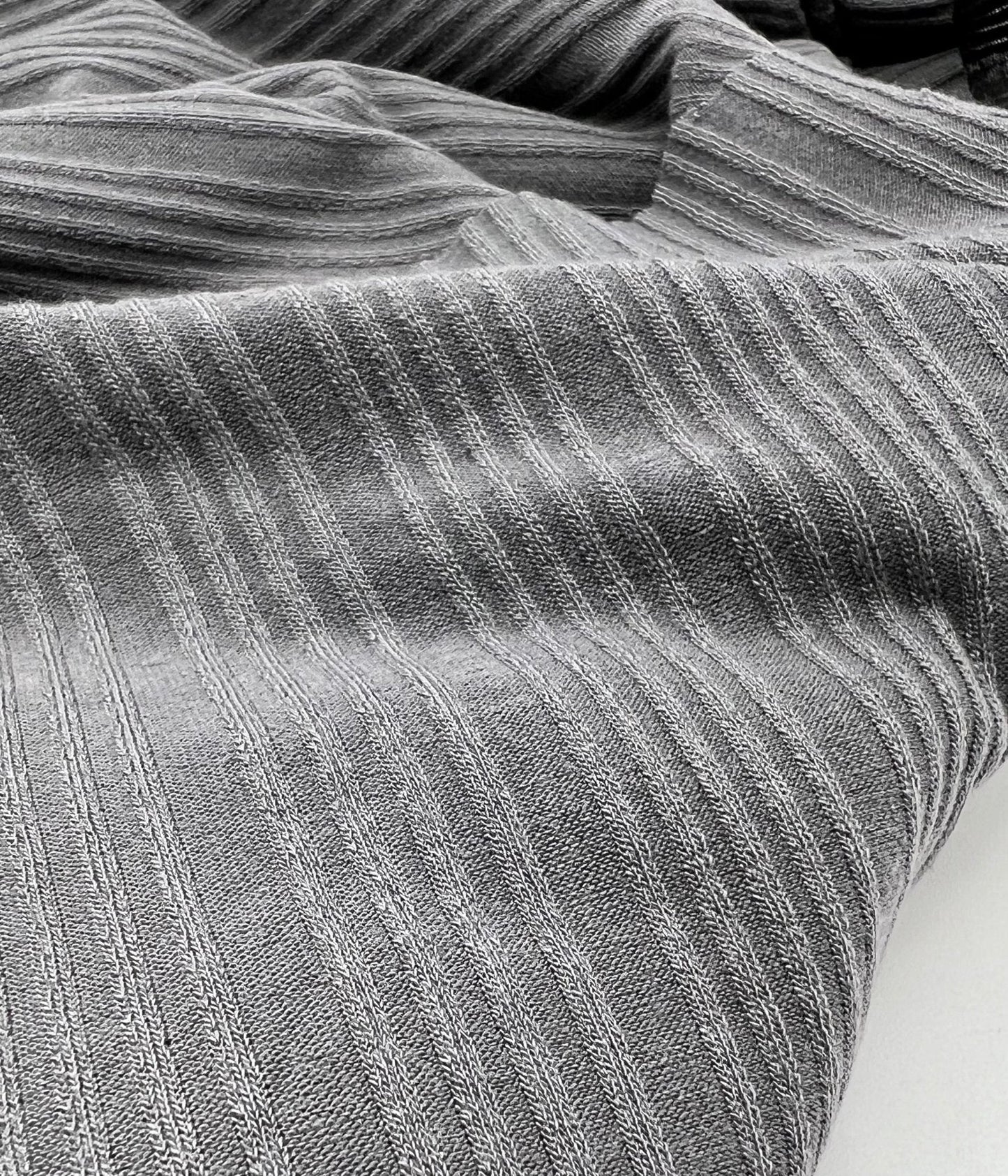 Slate Grey Textured Stripe Rib Stretch Fabric