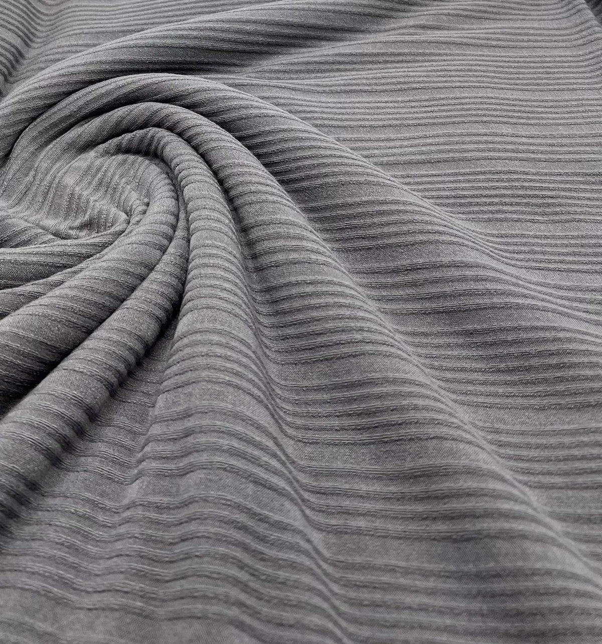 Slate Grey Textured Stripe Rib Stretch Fabric