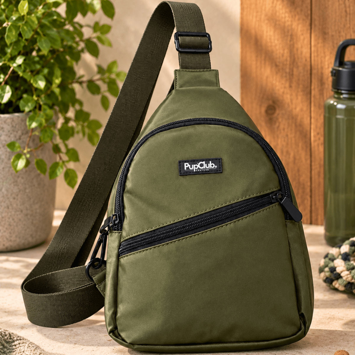 Dog Walking Sling Backpack - Khaki Green