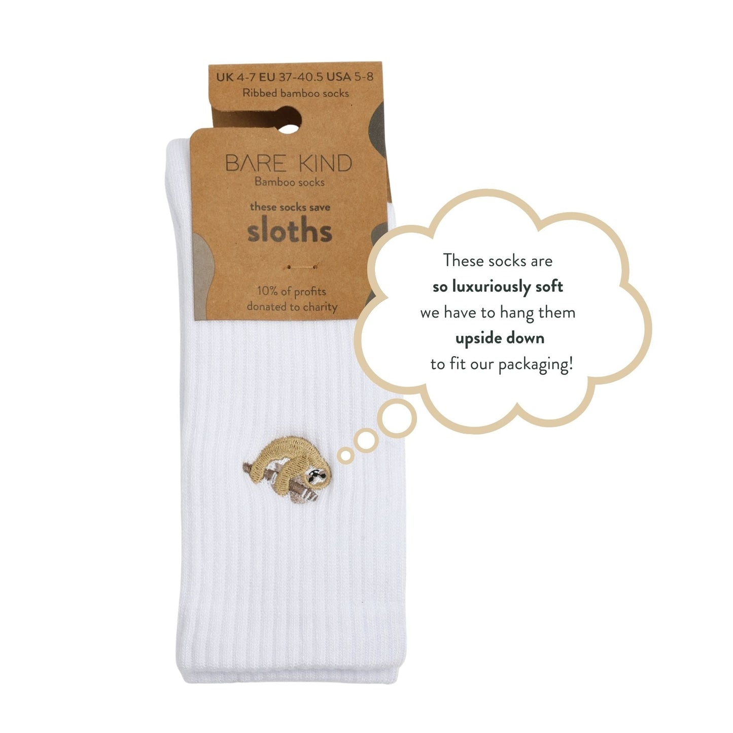 Save the Sloths Ribbed Bamboo Socks