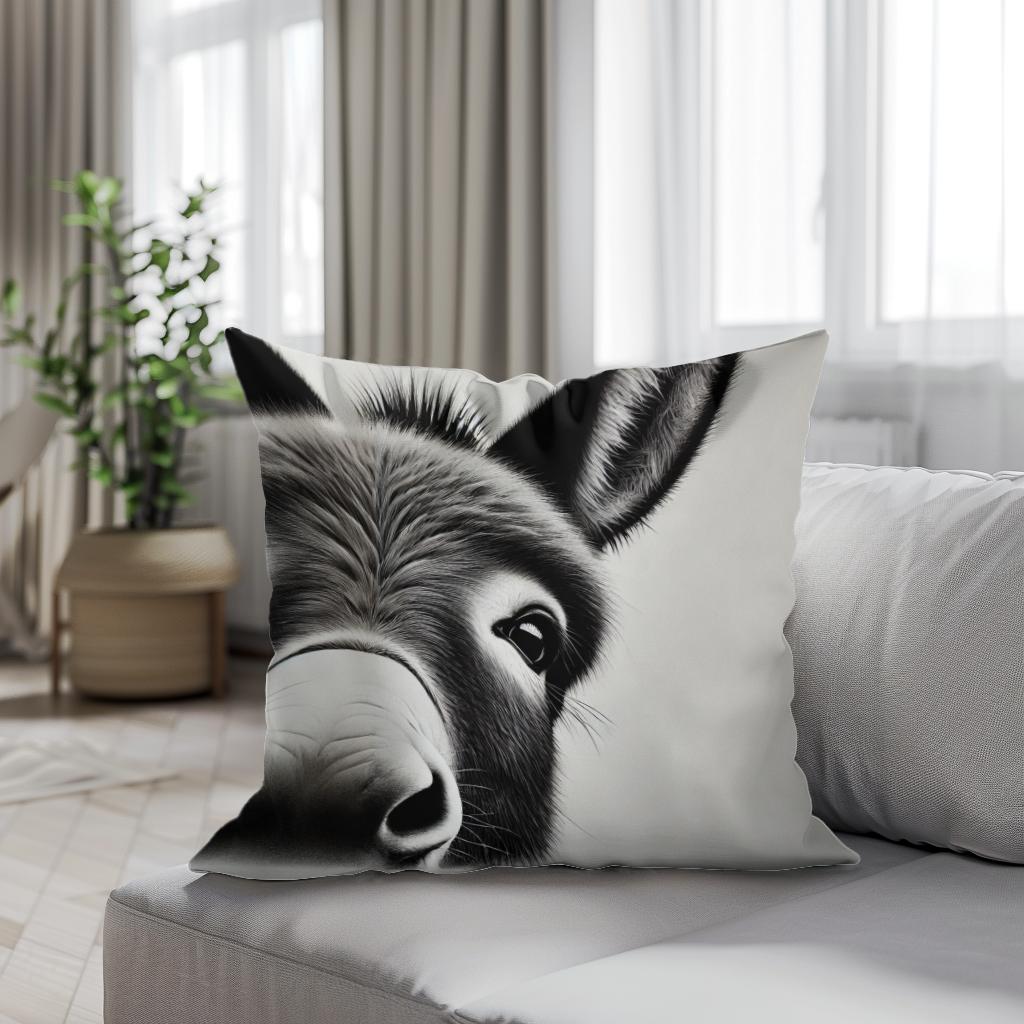 Curious Donkey Peeking Cotton Cushion