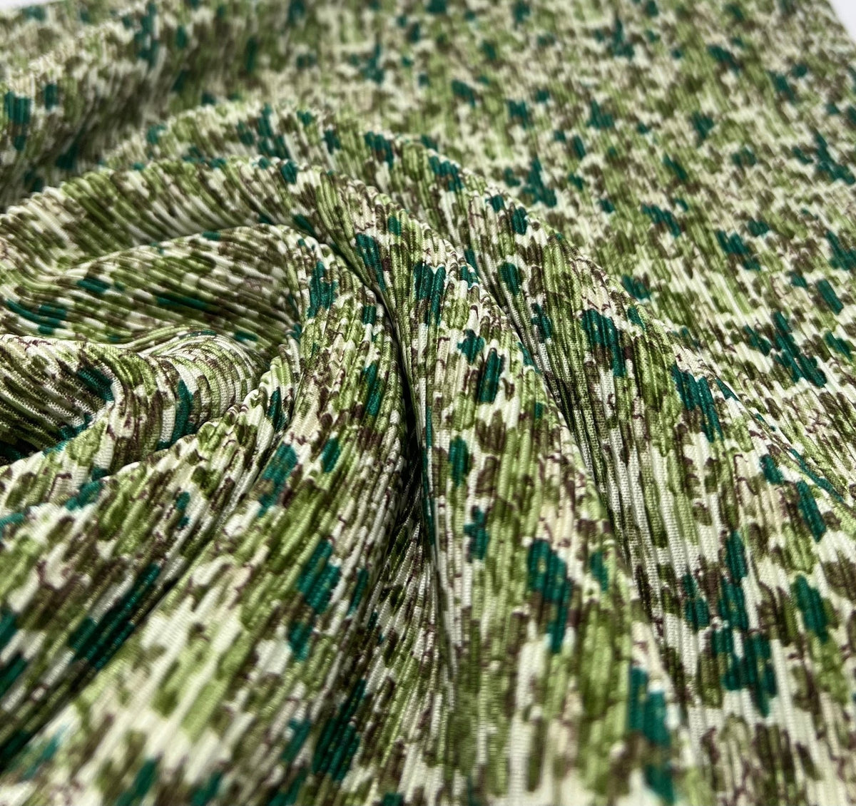 Small Camo Mix Print Plisse Pleated Stretch Fabric